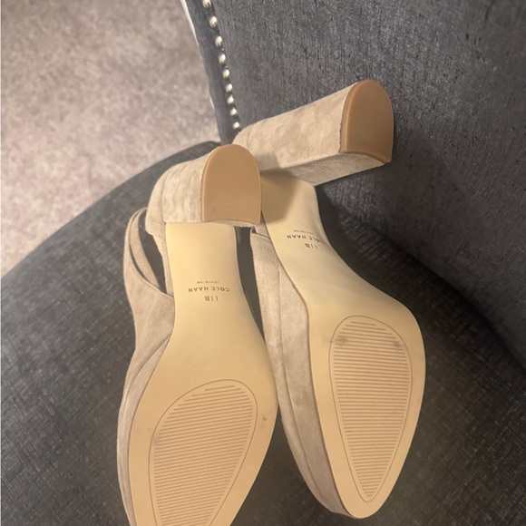 Cole Haan Taupe Suede Block Heel Pumps - Picture 3 of 4